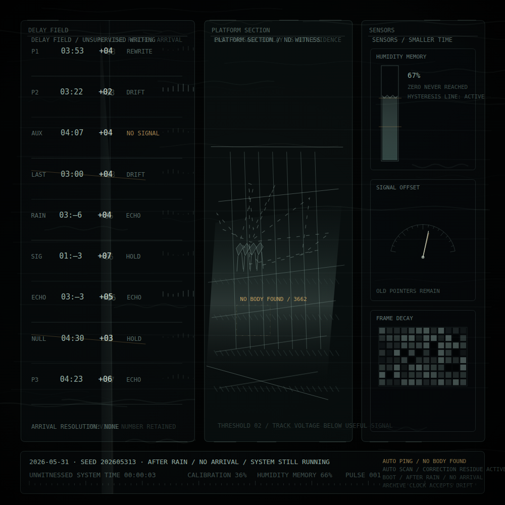 Still frame of generative artwork "The Delay Board Is Still Breathing"