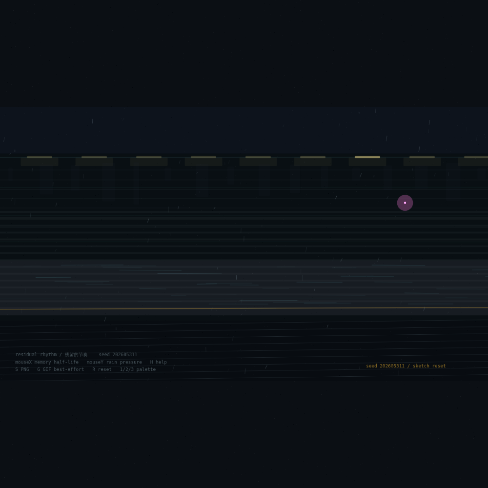Still frame of generative artwork "A Platform After Rain Where No One Passes"