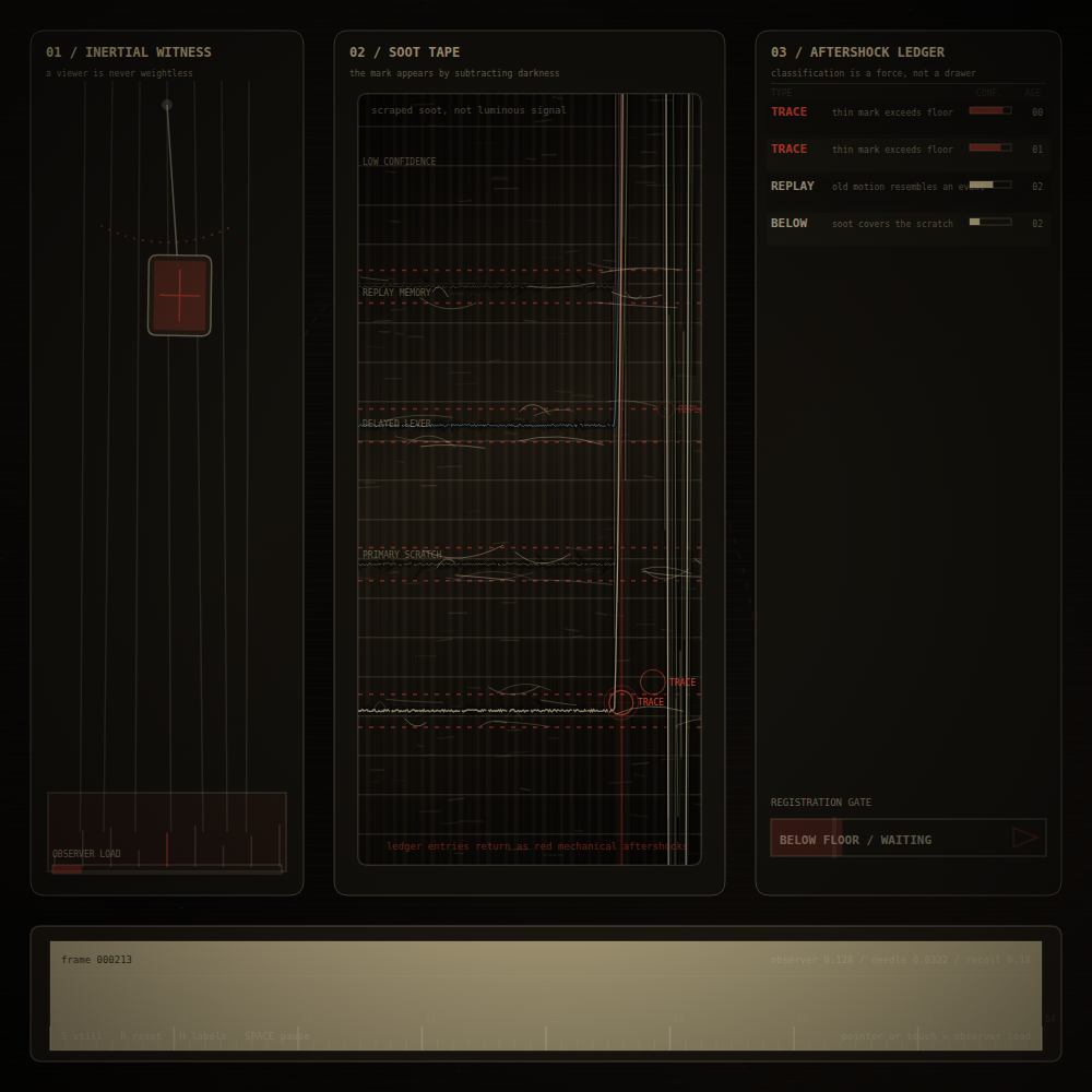 Still frame of generative artwork "Aftershock Register"