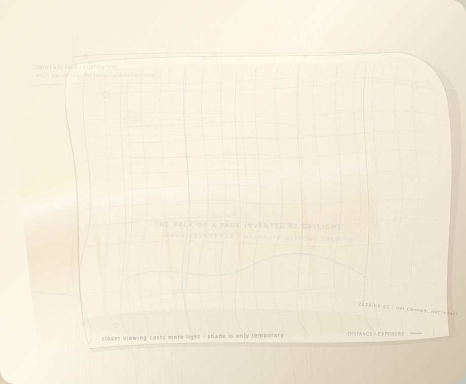 Still frame of generative artwork "The Unopened Page Fades Behind the Curtain"