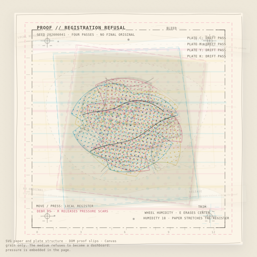 Still frame of generative artwork "A Proof That Refuses Registration"