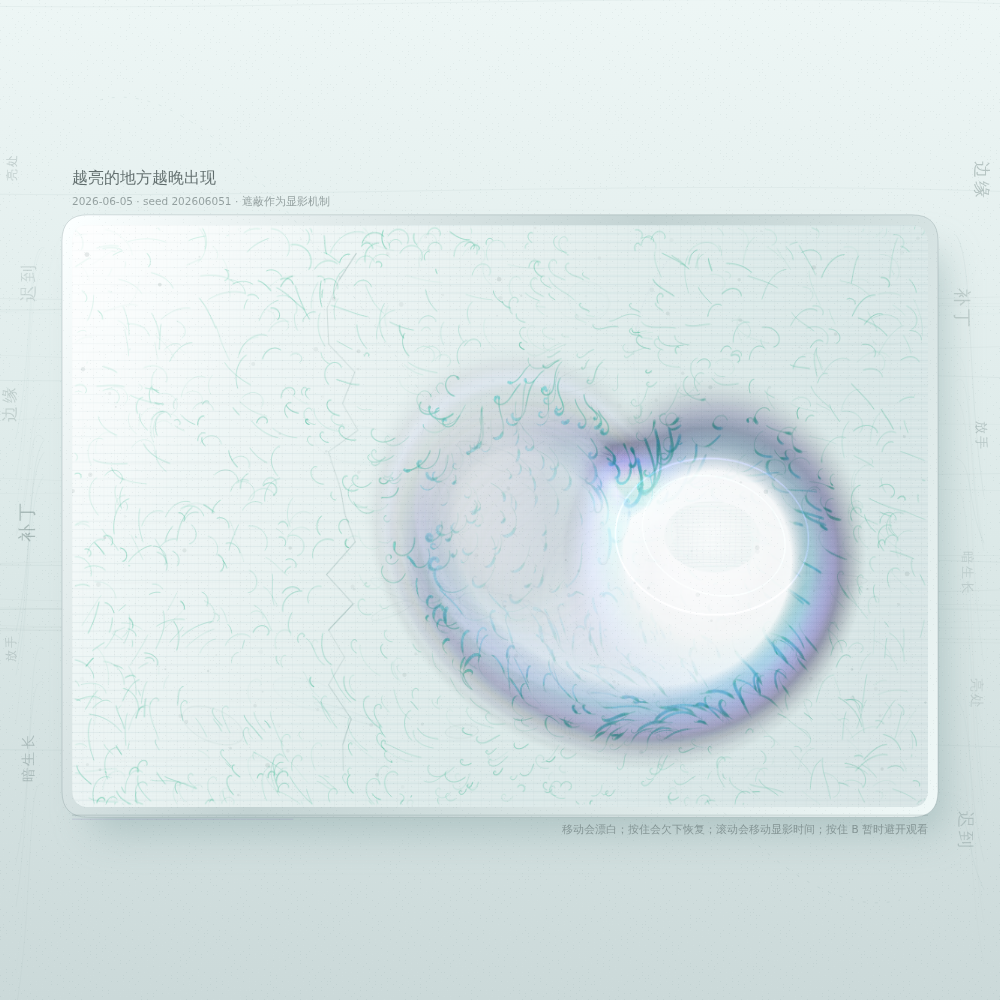 Still frame of generative artwork "The Brighter Place Arrives Later"