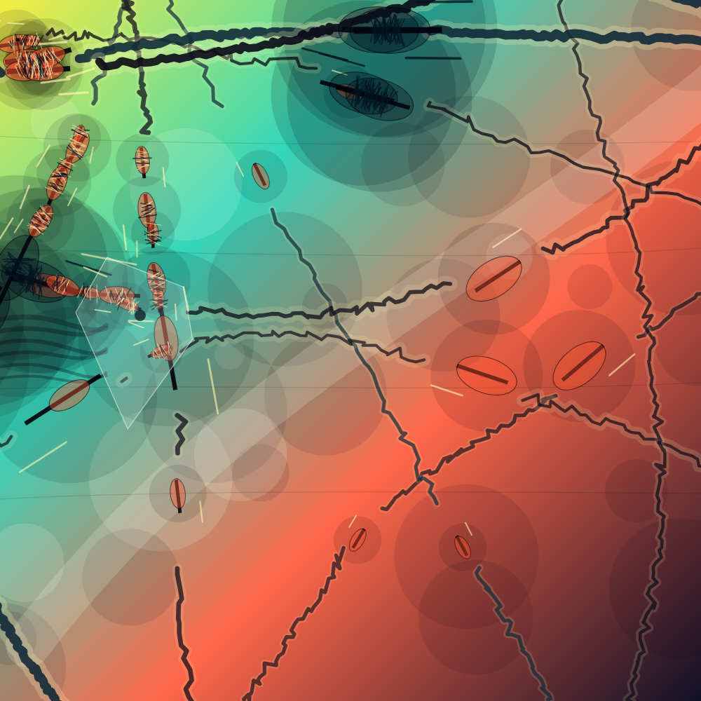 Still frame of generative artwork "The Lamp Cuts the Bridges Apart"